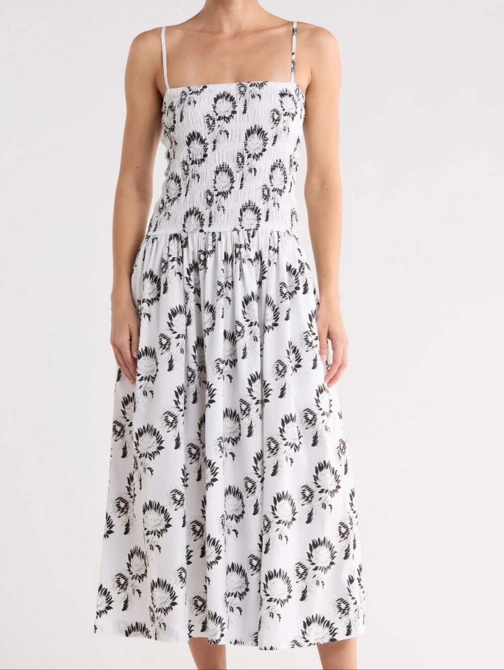 Madewell Peony Smocked Cotton Midi Sundress Graphic Sunflowers White Size Large